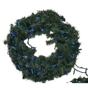 Vintage Pine Artificial Christmas Wreath Pre-lit Blue Lights 18"